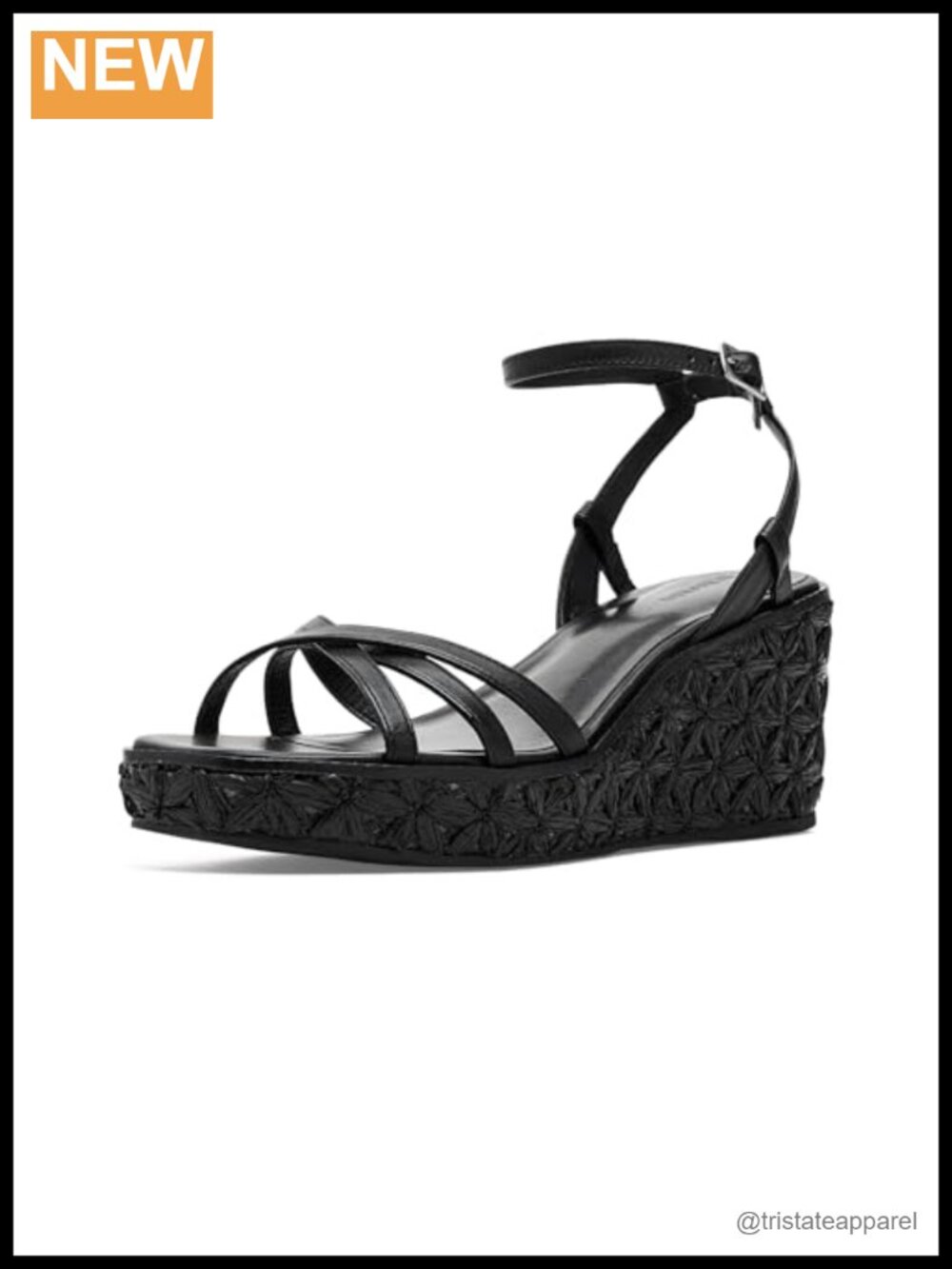 Bernardo Cairo Leather Woven Raffia Wedge Sandal Ankle Strap